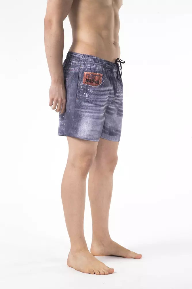 Just Cavalli Blue Polyester Men Swim Short $193.00 Just Cavalli Luzworld