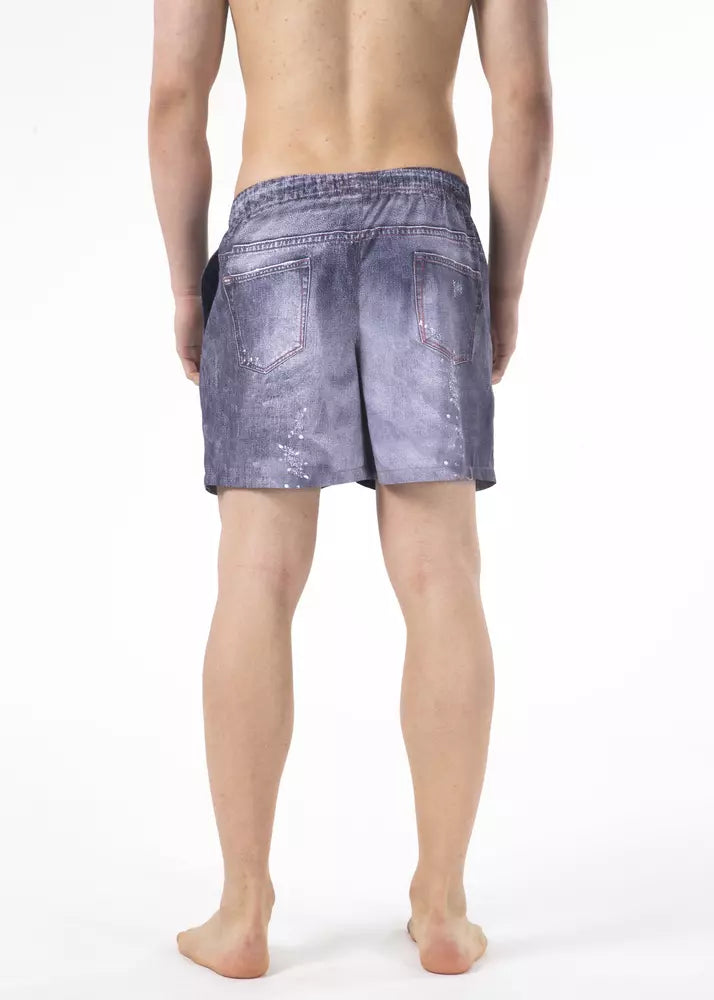 Just Cavalli Blue Polyester Men Swim Short $193.00 Just Cavalli Luzworld