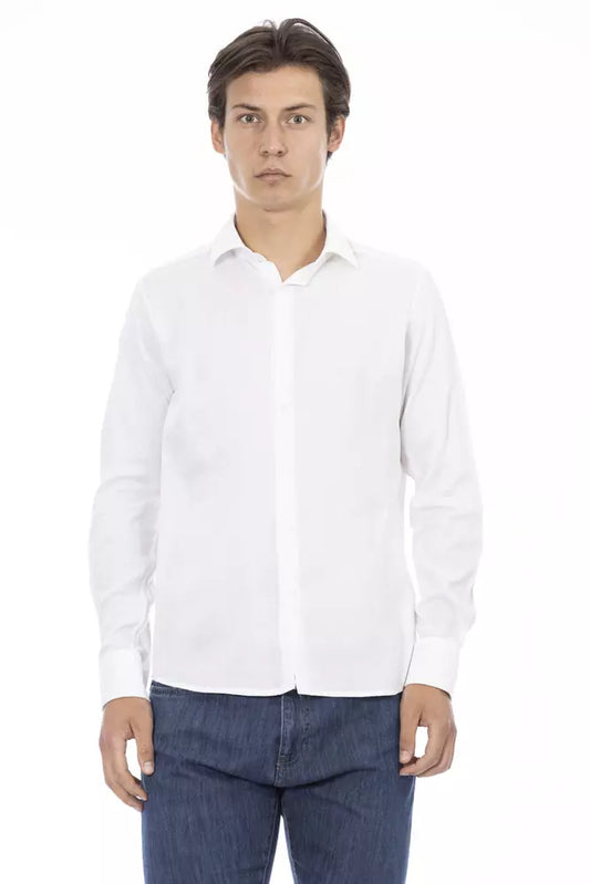 Baldinini Trend White Cotton Men Shirt $454.00 Baldinini Trend Luzworld