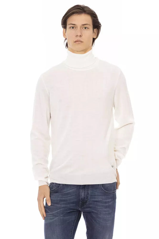 Baldinini Trend White Fabric Men Sweater with Turtleneck Design $504.00 Baldinini Trend Luzworld