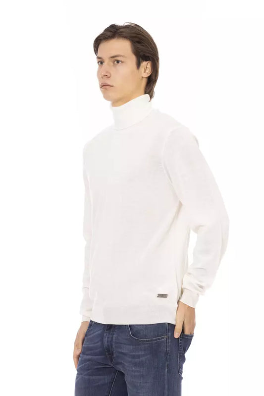 Baldinini Trend White Fabric Men Sweater with Turtleneck Design $504.00 Baldinini Trend Luzworld