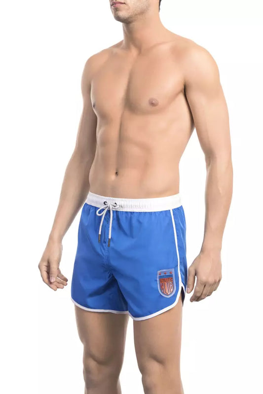 Bikkembergs Blue Polyester Men Swim Short $163.00 Bikkembergs Luzworld