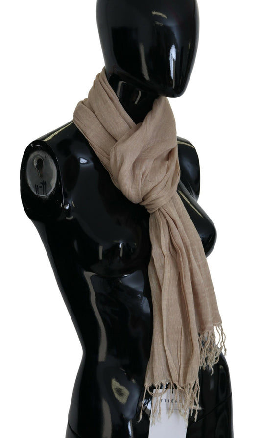 Costume National Beige Cotton Shawl Foulard Fringe Scarf $280.00 Costume National Luzworld