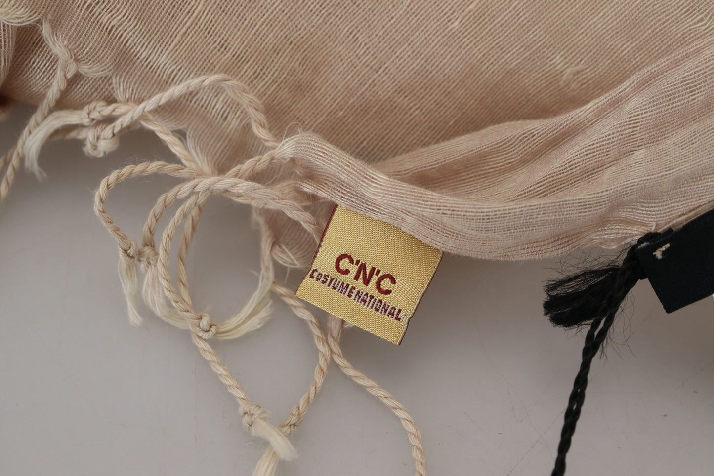 Costume National Beige Cotton Shawl Foulard Fringe Scarf $280.00 Costume National Luzworld