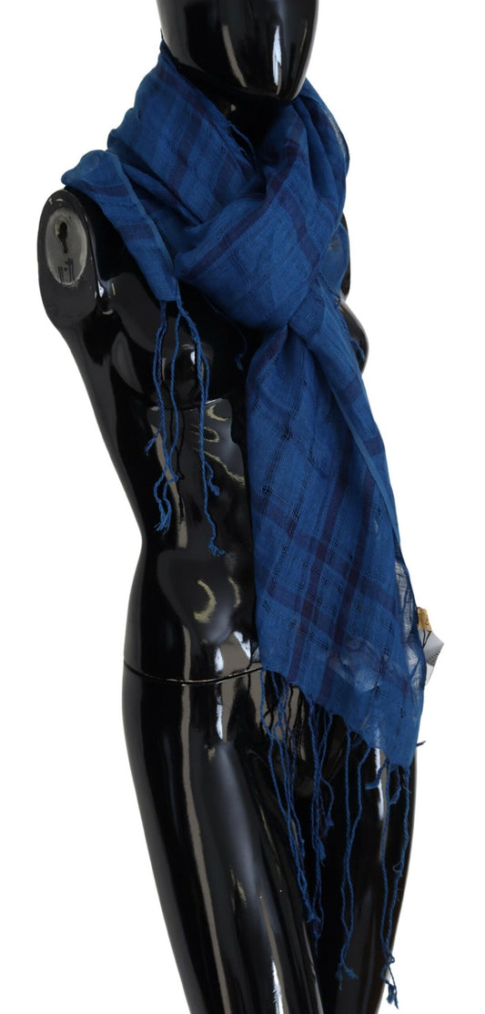 Costume National Blue Linen Shawl Foulard Fringes Scarf $249.00 Costume National Luzworld