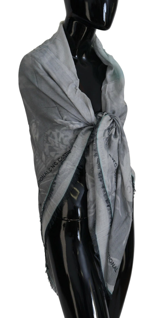 Costume National Gray Print Shawl Foulard Fringes Scarf $227.00 Costume National Luzworld