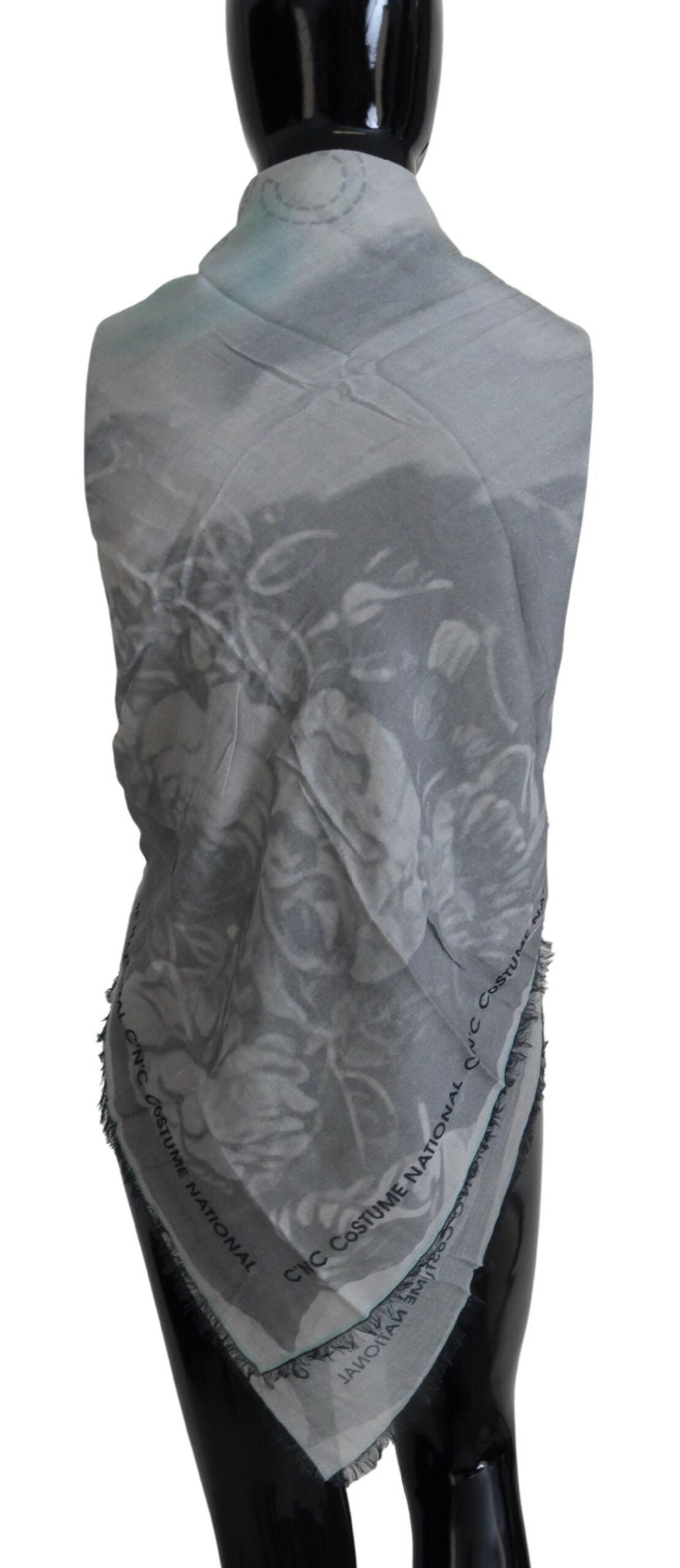 Costume National Gray Print Shawl Foulard Fringes Scarf $227.00 Costume National Luzworld