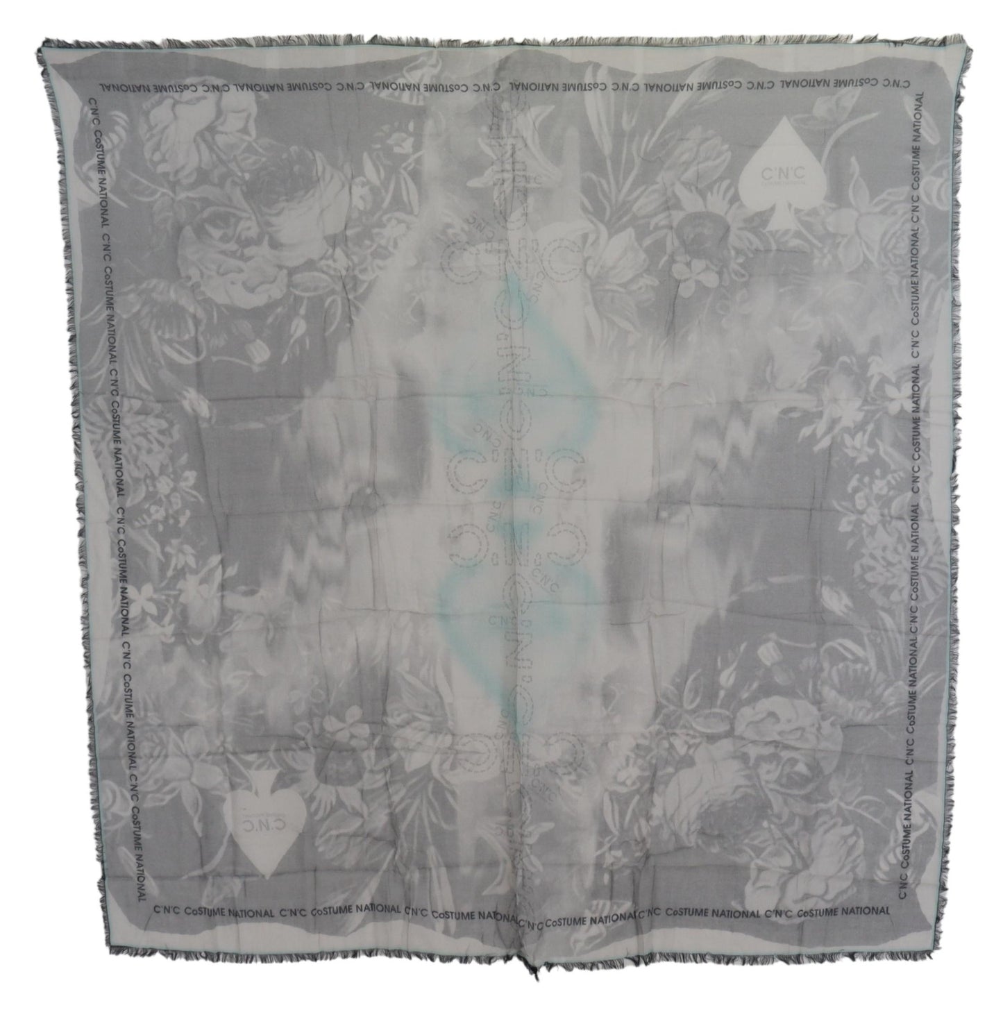 Costume National Gray Print Shawl Foulard Fringes Scarf $227.00 Costume National Luzworld