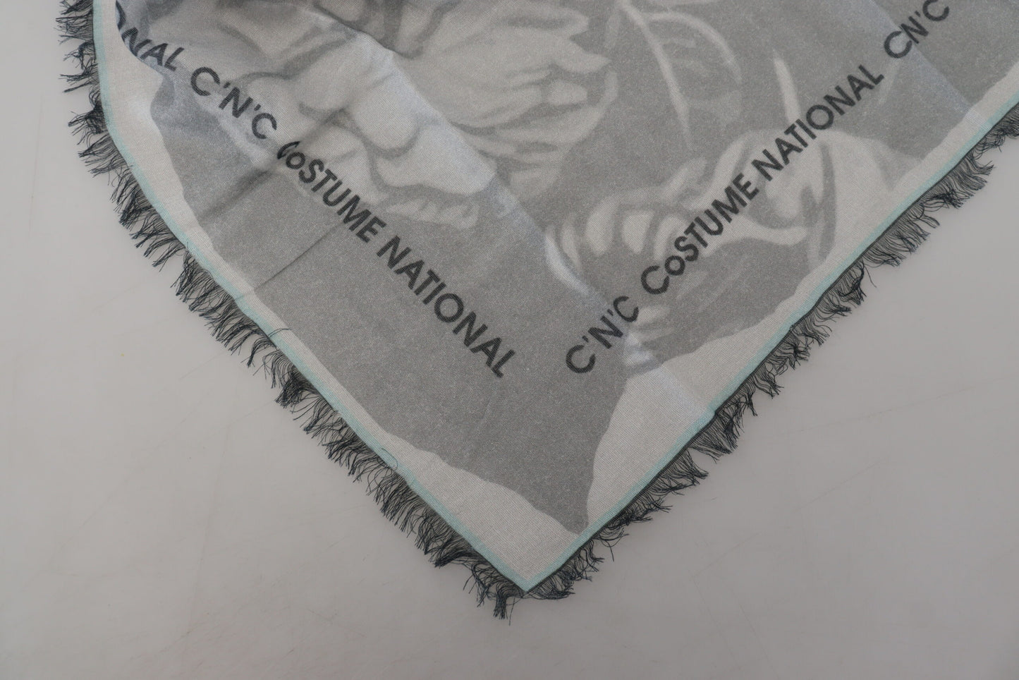 Costume National Gray Print Shawl Foulard Fringes Scarf $227.00 Costume National Luzworld