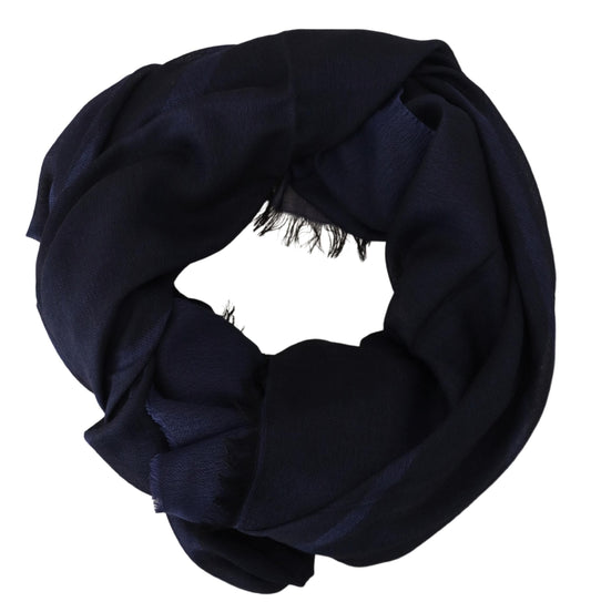 GF Ferre Dark Blue Wool Neck Wrap Shawl Fringes Scarf $501.00 GF Ferre Luzworld