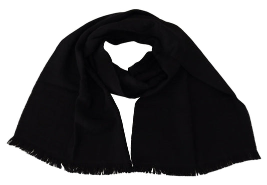 GF Ferre Black Wool Neck Wrap Shawl Fringes Scarf $501.00 GF Ferre Luzworld