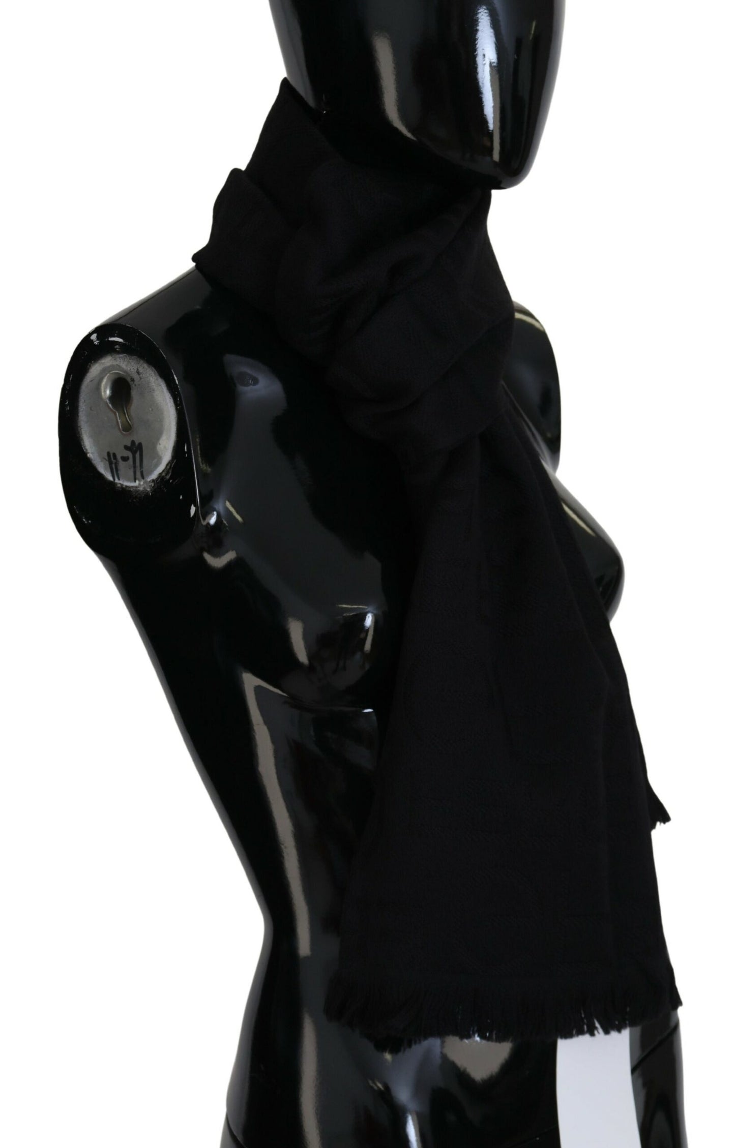 GF Ferre Black Wool Neck Wrap Shawl Fringes Scarf $501.00 GF Ferre Luzworld