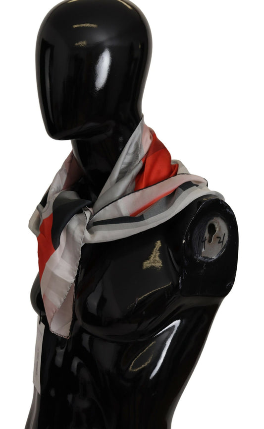 Costume National Gray Red Silk Shawl Foulard Wrap Scarf $219.00 Costume National Luzworld