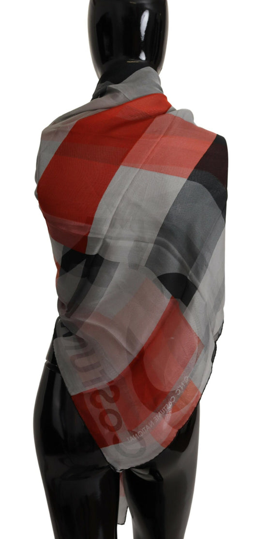 Costume National Gray Red Shawl Foulard Wrap Scarf $280.00 Costume National Luzworld