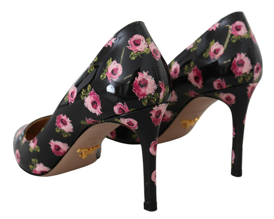 Prada Black Leather Floral Heels Stilettos Pumps $1891.00 Prada Luzworld