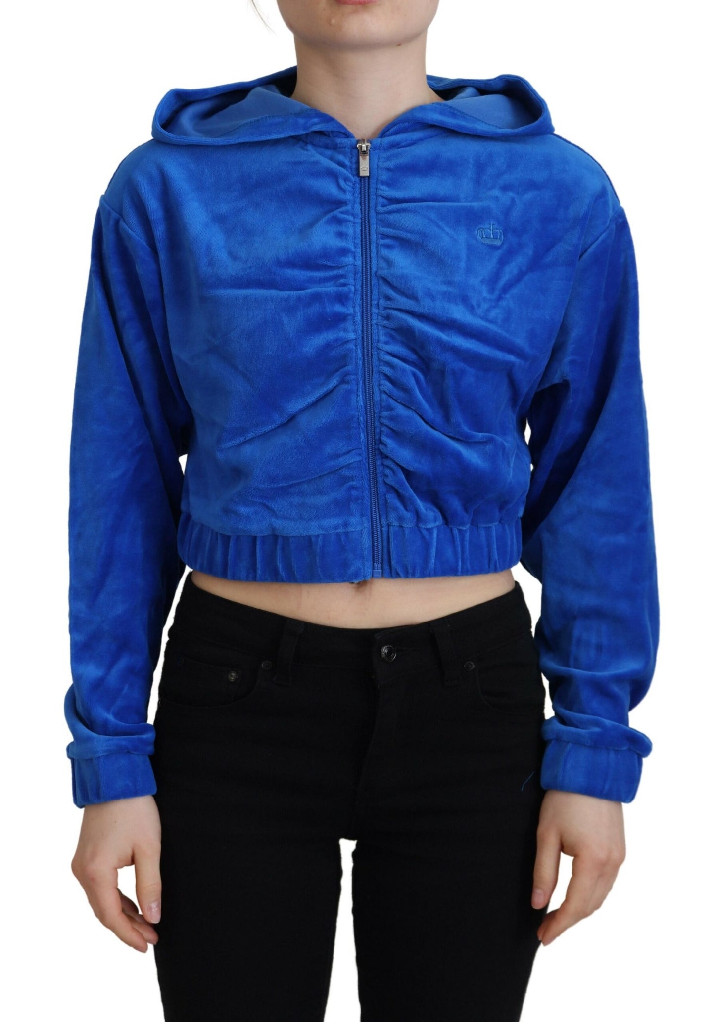 Juicy Couture Blue Cotton Full Zip Cropped Hooded Sweatshirt Sweater $143.00 Juicy Couture Luzworld