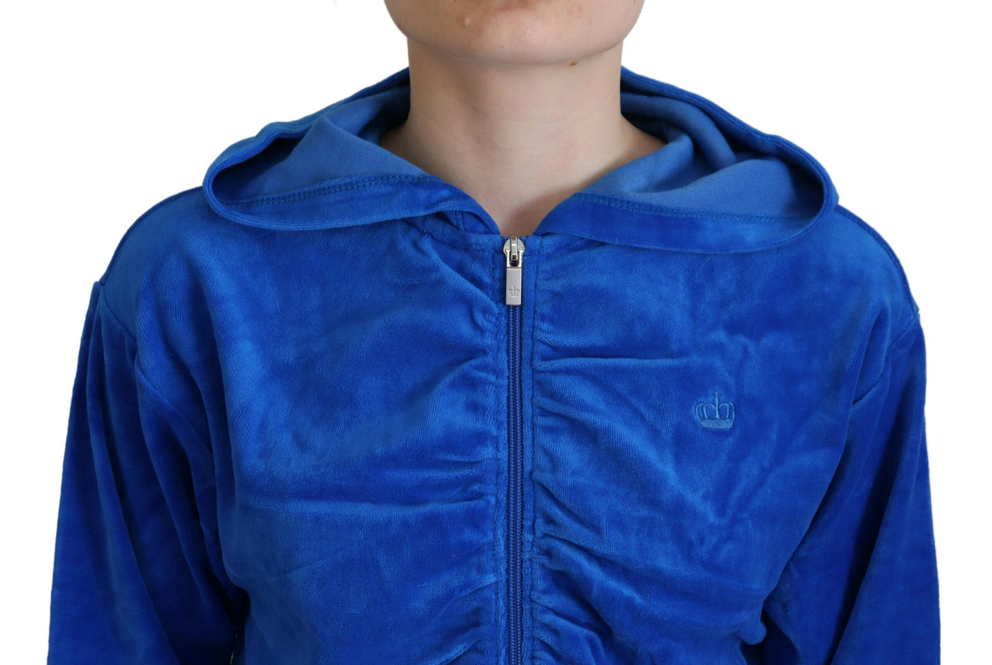 Juicy Couture Blue Cotton Full Zip Cropped Hooded Sweatshirt Sweater $143.00 Juicy Couture Luzworld