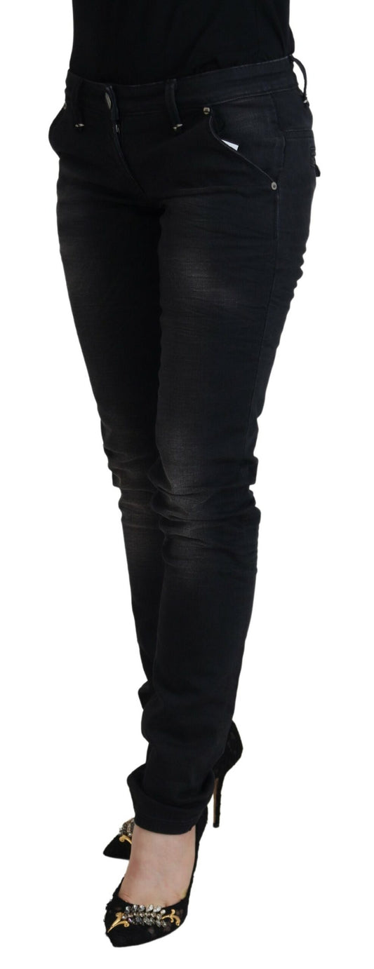Acht Black Washed Cotton Skinny Women Casual Denim Jeans $520.00 Acht Luzworld
