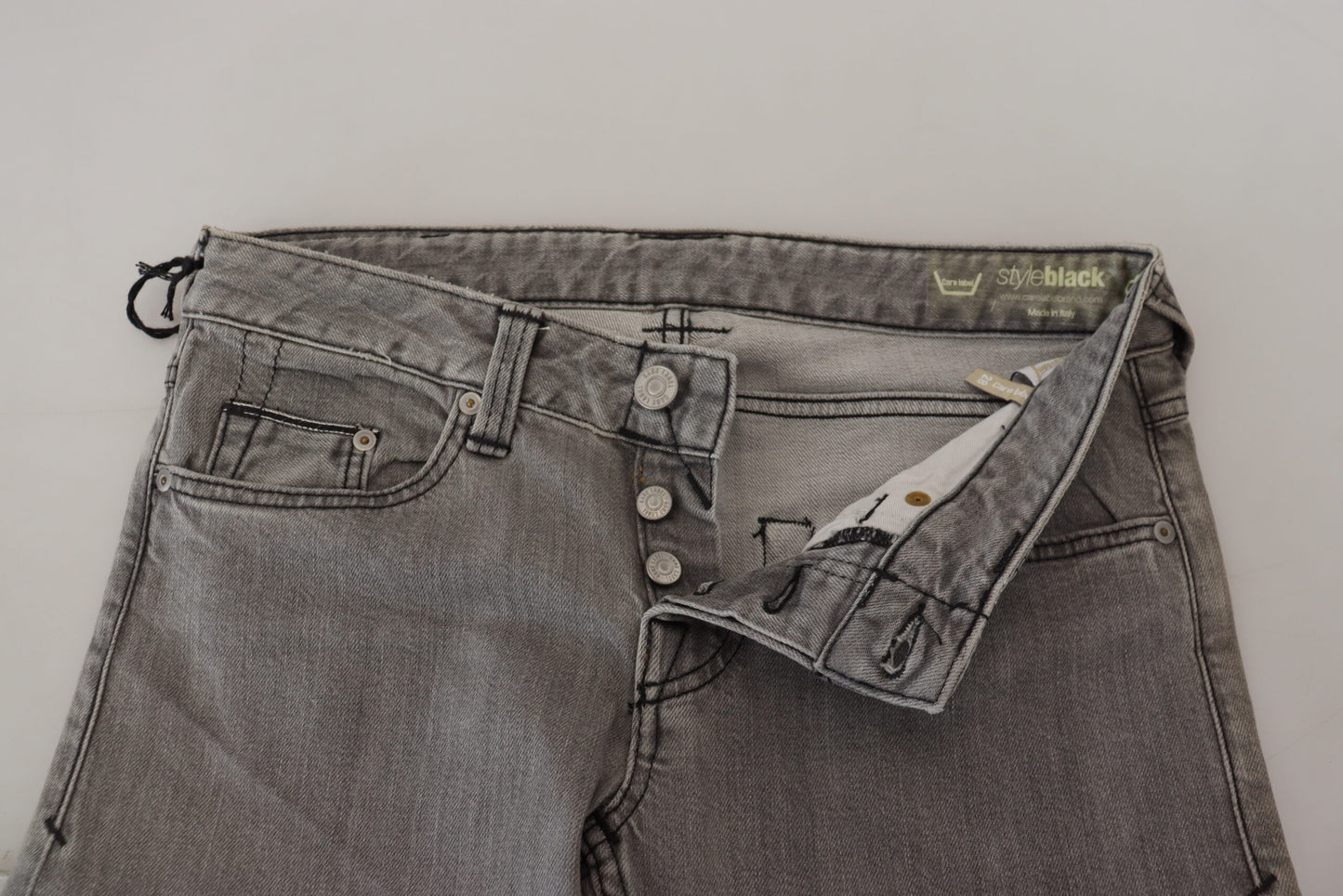 Care Label Gray Washed Cotton Skinny Women Casual Denim Jeans $194.00 Care Label Luzworld