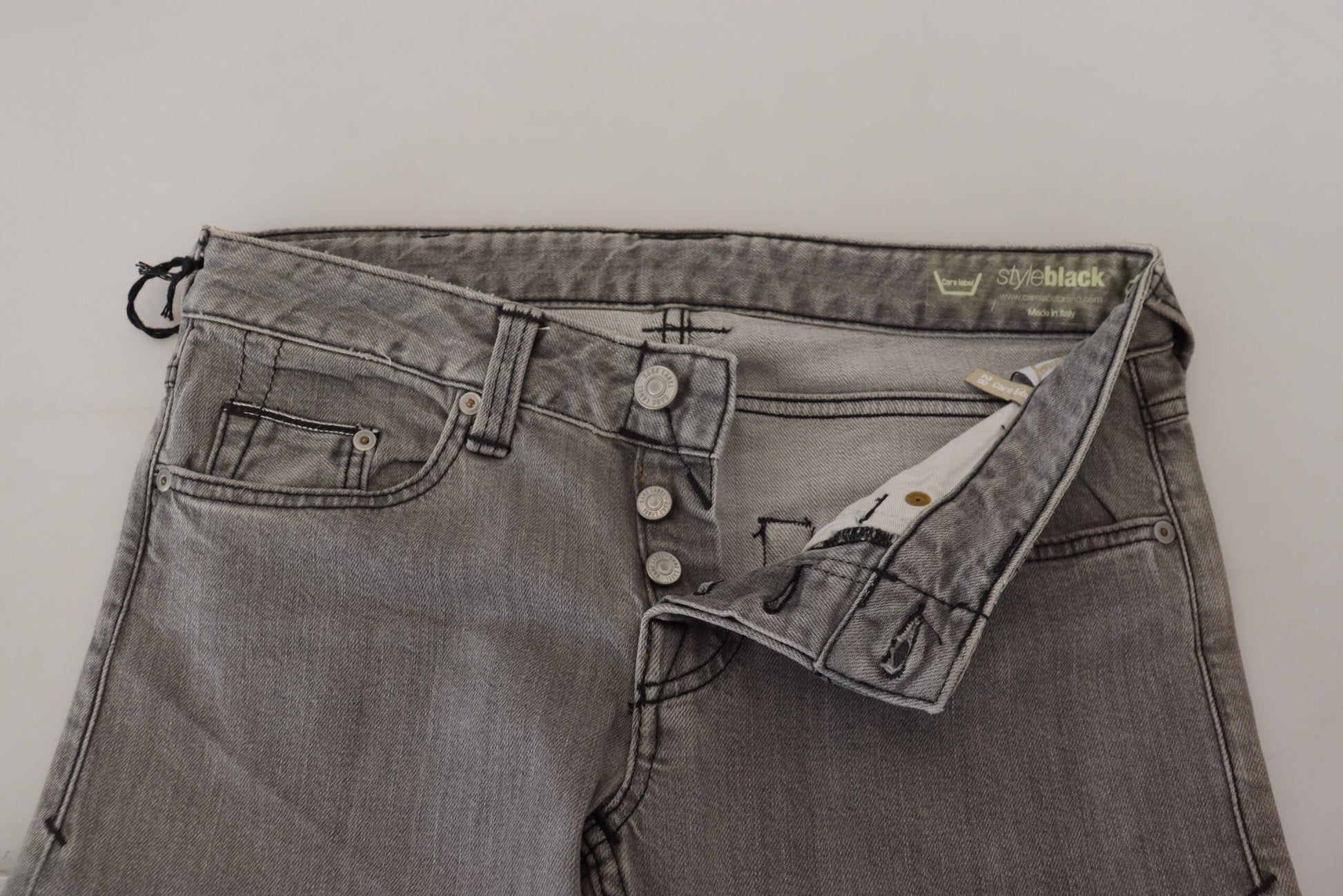 Care Label Gray Washed Cotton Skinny Women Casual Denim Jeans $194.00 Care Label Luzworld
