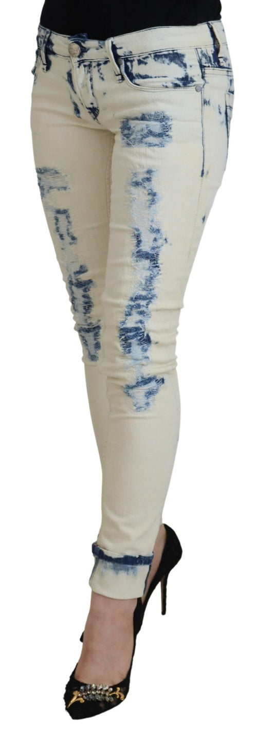 Acht White Blue Cotton Skinny Women Tattered Denim Jeans $532.00 Acht Luzworld