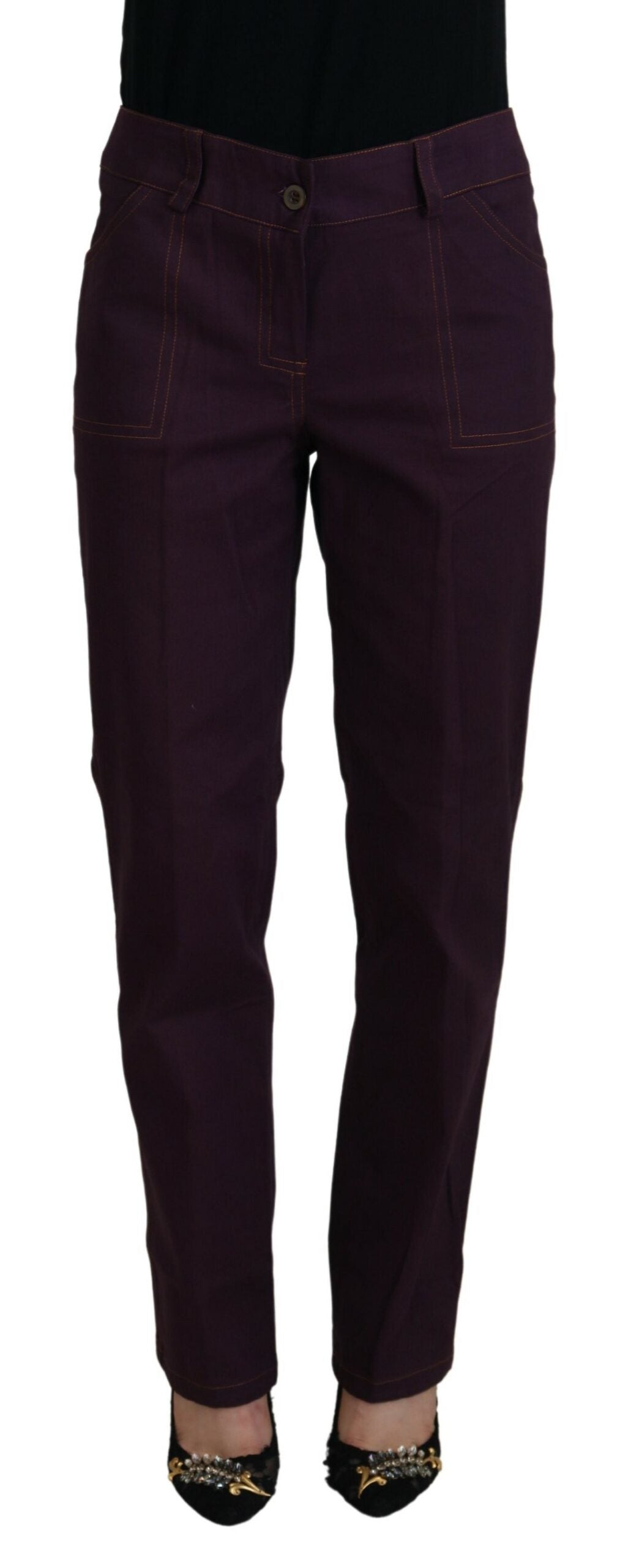 BENCIVENGA Purple Cotton Mid Waist Women Tapered Pants $547.00 BENCIVENGA Luzworld