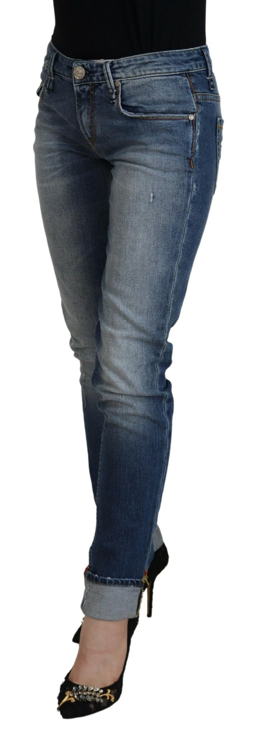 Acht Blue Washed Cotton Low Waist Women Casual Jeans $520.00 Acht Luzworld