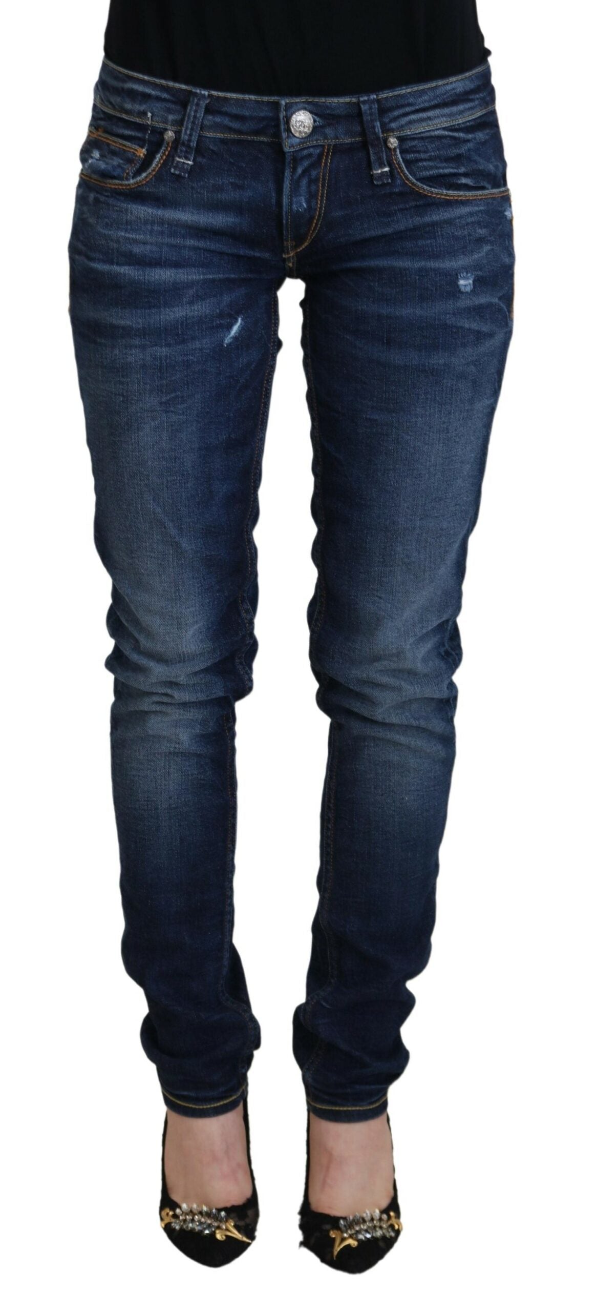 Acht Blue Washed Cotton Low Waist Women Casual Jeans
