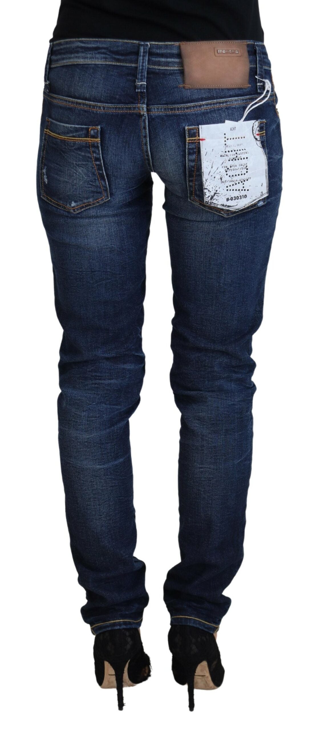 Acht Blue Washed Cotton Low Waist Women Casual Jeans