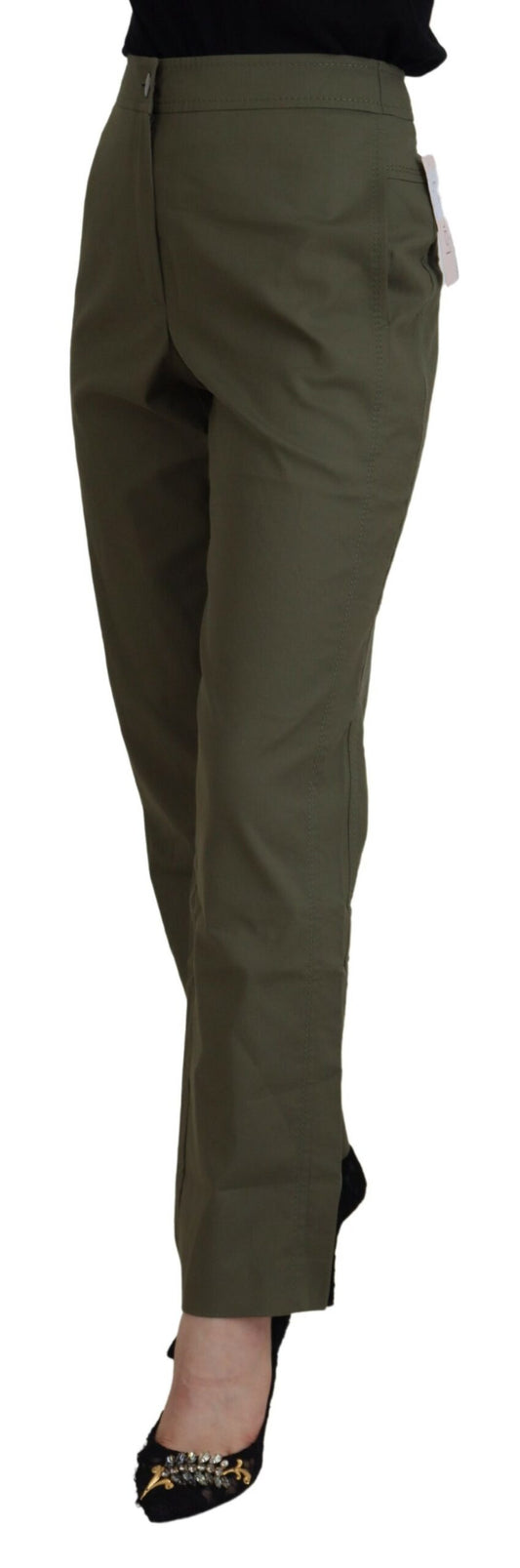 LAUREL Green Cotton High Waist Women Tapered Pants $559.00 LAUREL Luzworld