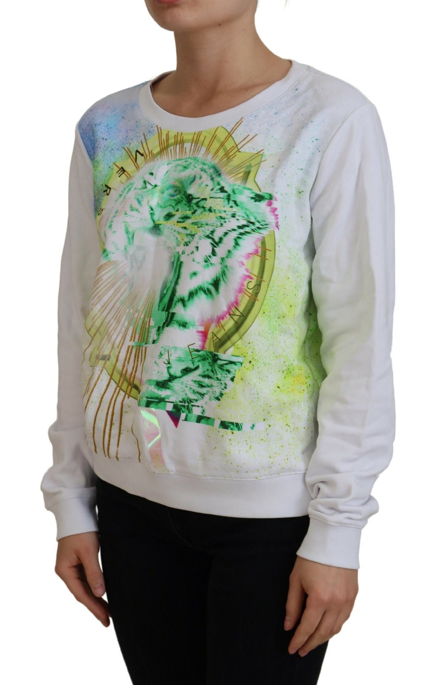 Versace Jeans White Graphic Print Long Sleeves Sweater $654.00 Versace Jeans Luzworld