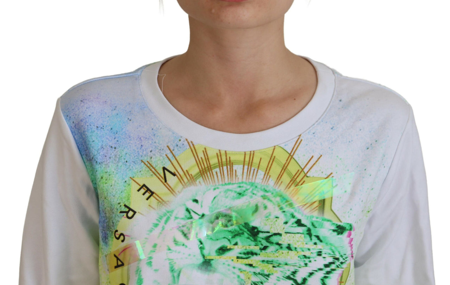 Versace Jeans White Graphic Print Long Sleeves Sweater $654.00 Versace Jeans Luzworld