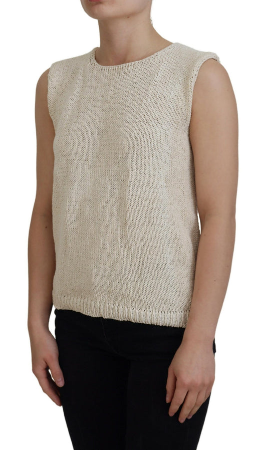 PINK MEMORIES Beige Cotton Blend Sleeveless Round Neck Tank Top $198.00 PINK MEMORIES Luzworld