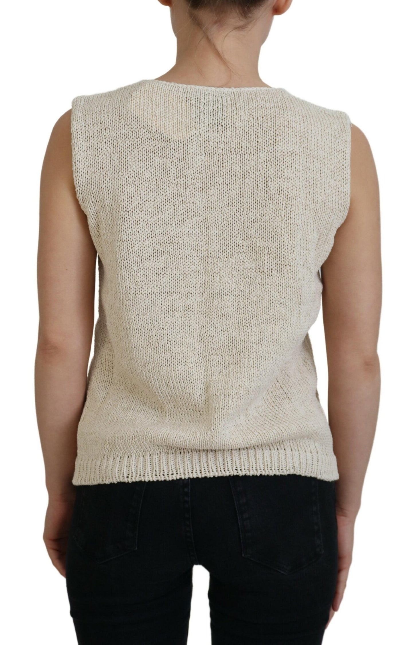 PINK MEMORIES Beige Cotton Blend Sleeveless Round Neck Tank Top $198.00 PINK MEMORIES Luzworld