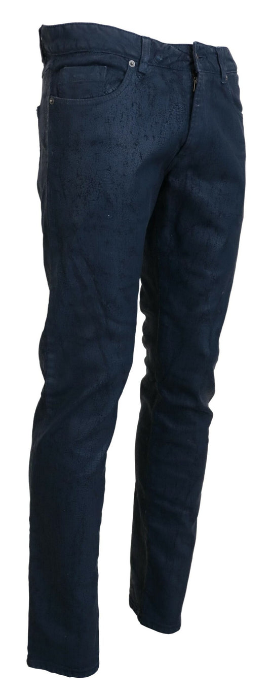 Exte Blue Cotton Tapered Slim Fit Men Casual Denim Jeans $559.00 Exte Luzworld