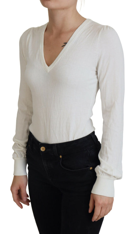 Patrizia Pepe Ivory V-Neck Long Sleeves Women Blouse Top $501.00 Patrizia Pepe Luzworld