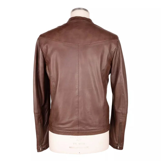 Emilio Romanelli Brown Leather Men Jacket $990.00 Emilio Romanelli Luzworld