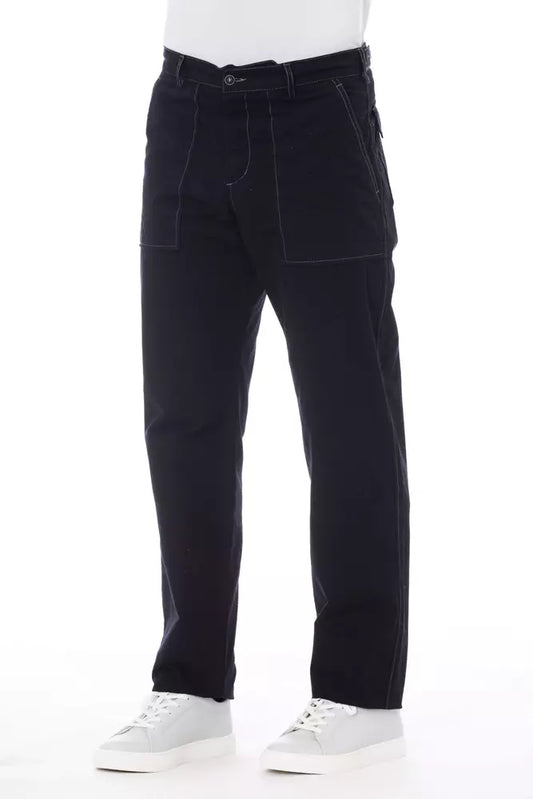 Alpha Studio Blue Cotton Men Pant $215.00 Alpha Studio Luzworld