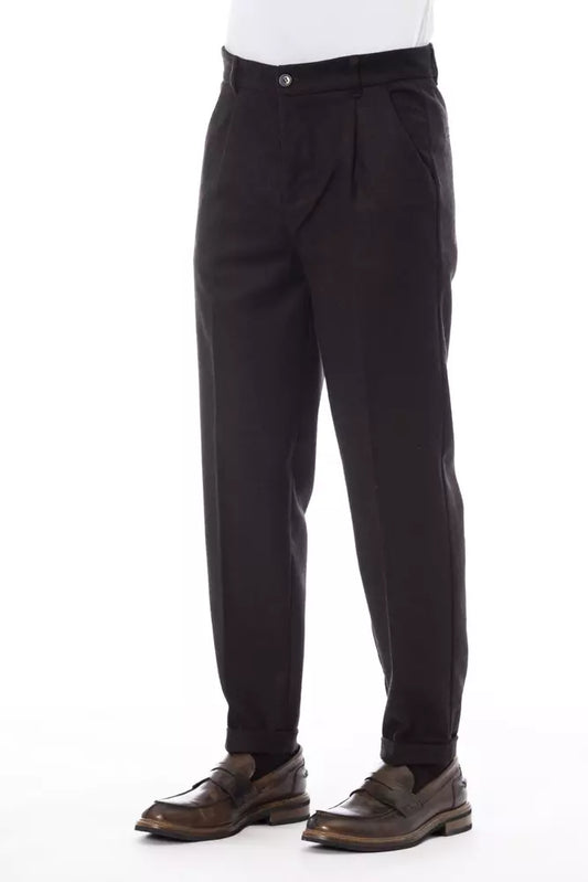 Alpha Studio Brown Wool Men Pant $485.00 Alpha Studio Luzworld