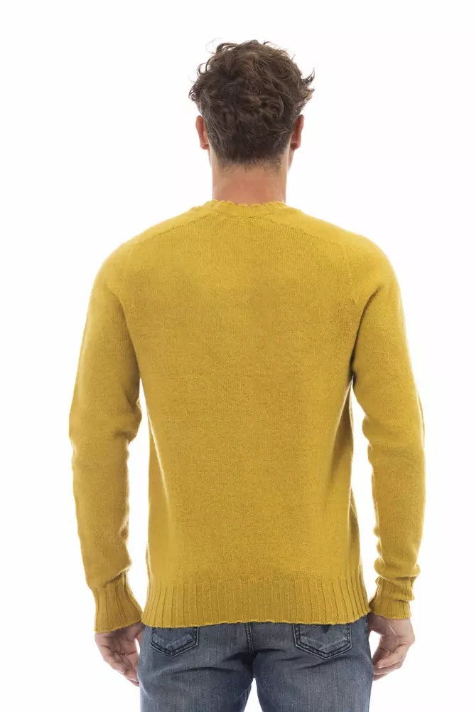 Alpha Studio Yellow Wool Men Sweater $485.00 Alpha Studio Luzworld