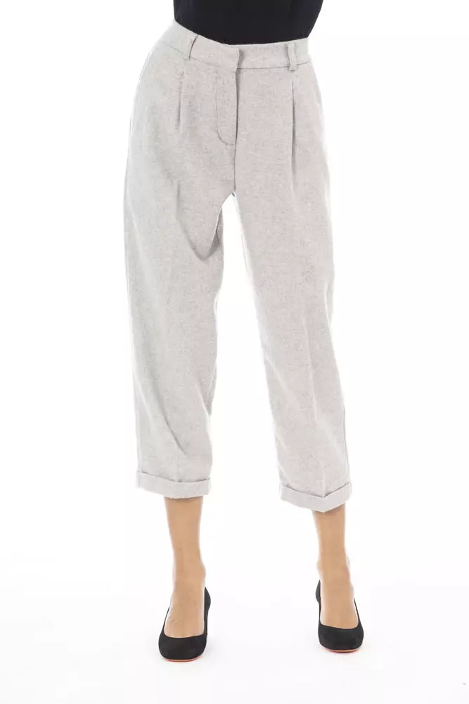 Alpha Studio Gray Wool Women Pant $485.00 Alpha Studio Luzworld