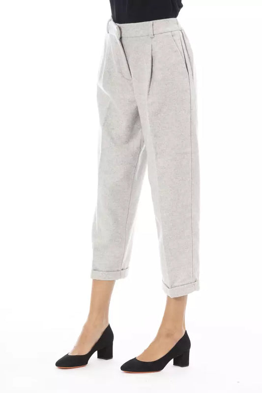 Alpha Studio Gray Wool Women Pant $485.00 Alpha Studio Luzworld