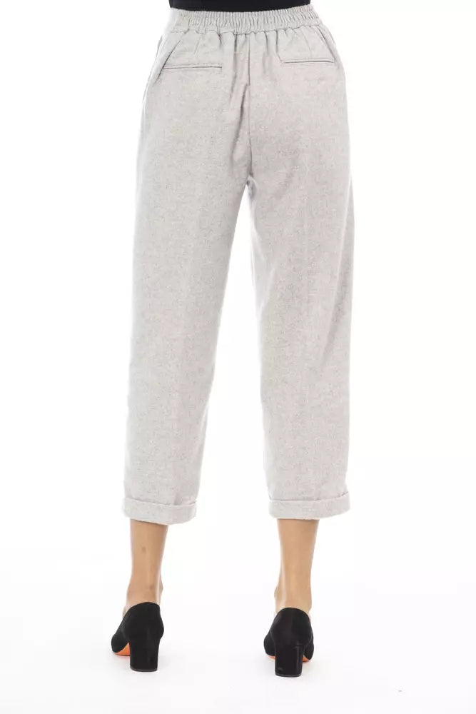 Alpha Studio Gray Wool Women Pant $485.00 Alpha Studio Luzworld