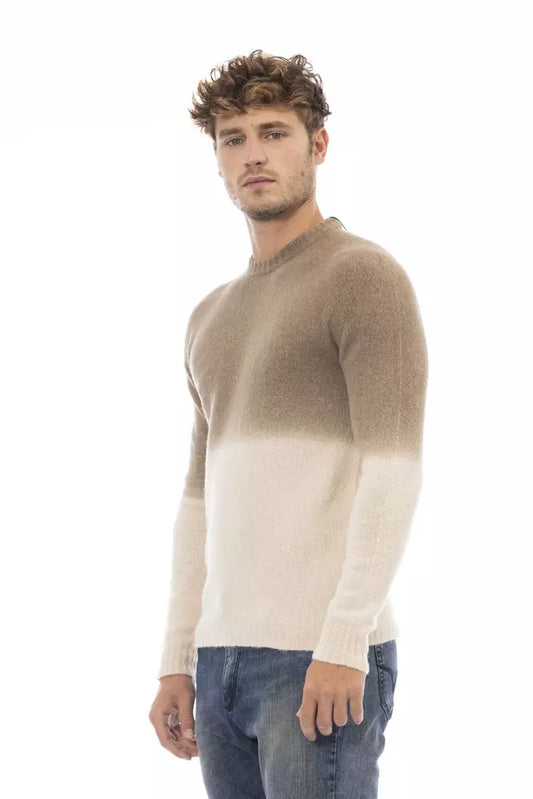 Alpha Studio Beige Alpaca Men Sweater $528.00 Alpha Studio Luzworld