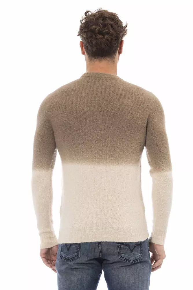Alpha Studio Beige Alpaca Men Sweater $528.00 Alpha Studio Luzworld