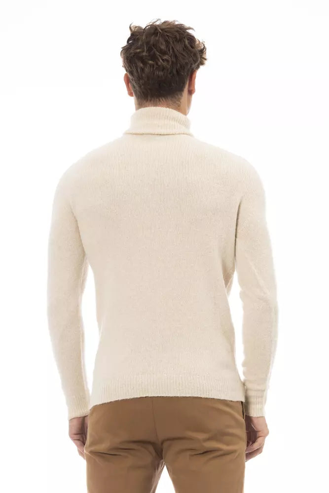 Alpha Studio Beige Alpaca Men Sweater $503.00 Alpha Studio Luzworld