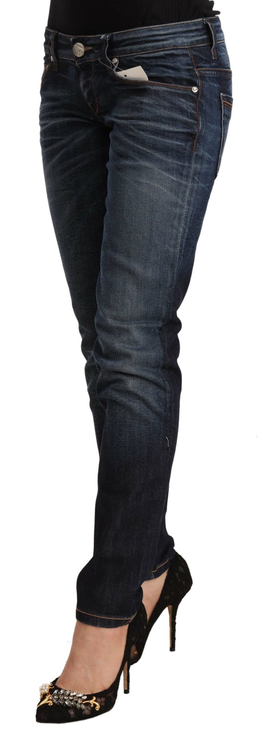 Acht Blue Washed Cotton Low Waist Skinny Denim Jeans $599.00 Acht Luzworld
