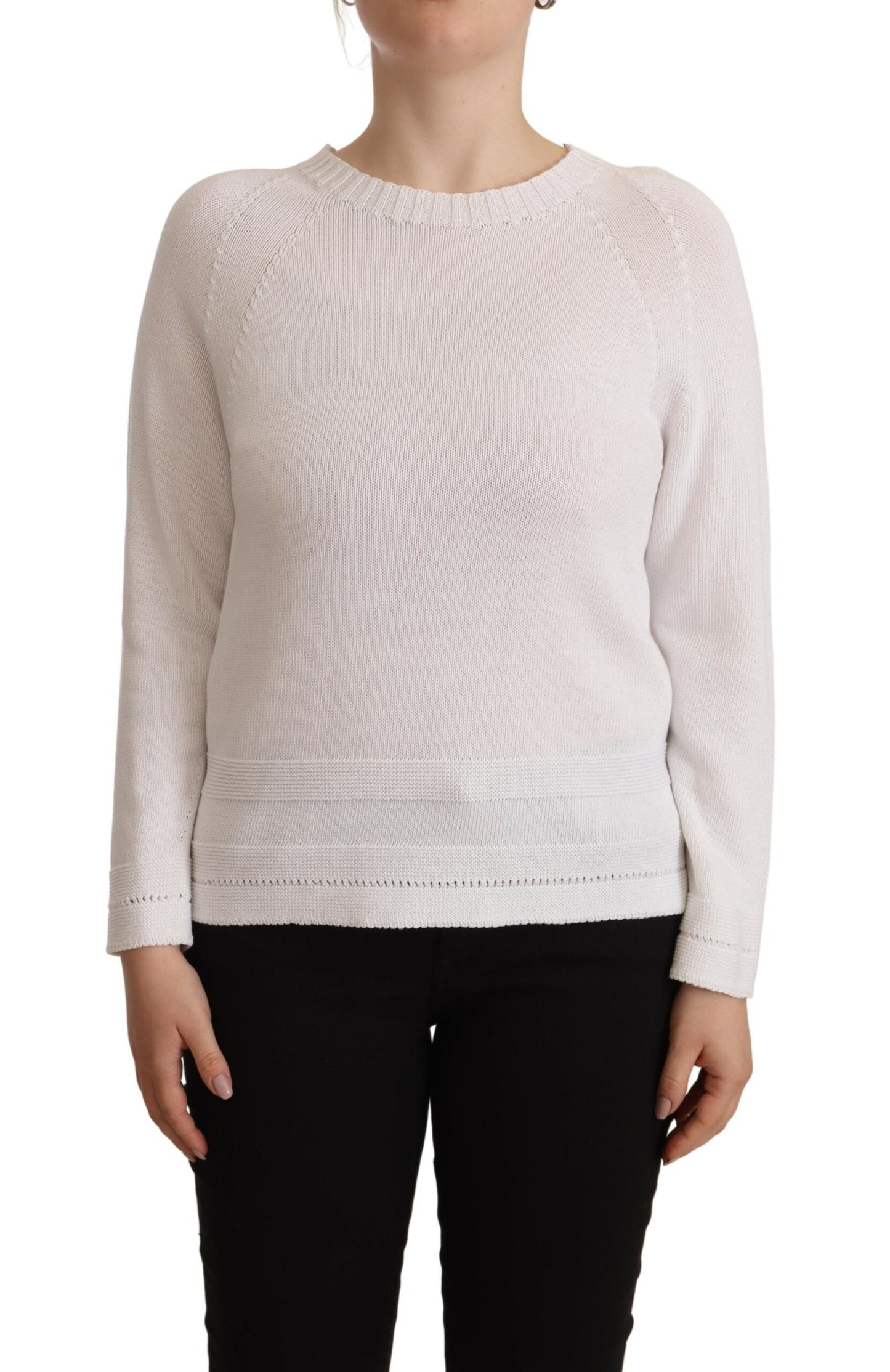 Alpha Studio White Long Sleeves Crewneck Pullover Sweater $272.00 Alpha Studio Luzworld