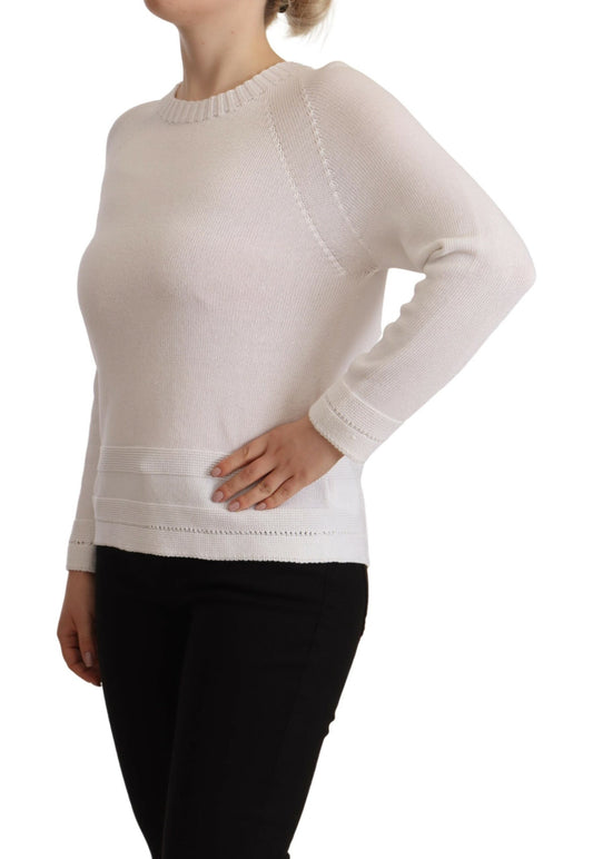 Alpha Studio White Long Sleeves Crewneck Pullover Sweater $272.00 Alpha Studio Luzworld