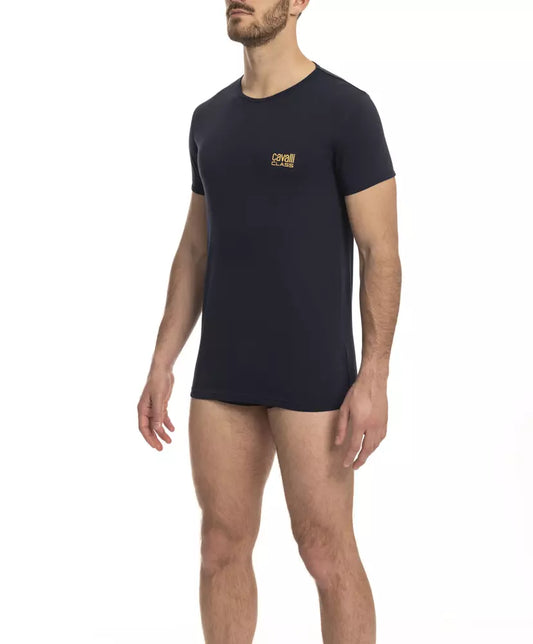 Cavalli Class Blue Cotton Men's T-Shirt $108.00 Cavalli Class Luzworld